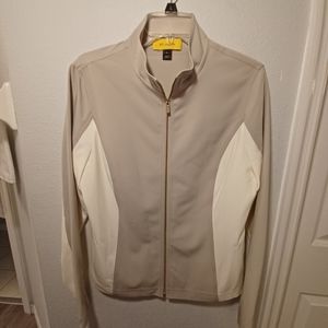 Womans ST John Jacket color block Gray White size M med Classic Pea coat zip up